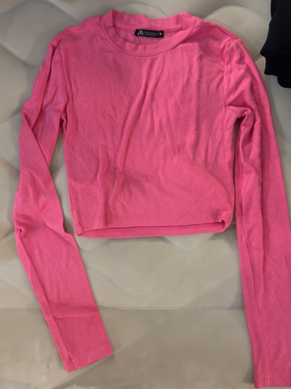 Zara Pink and Black Long-Sleeve Crop Top